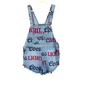 NEW The Laundry Room Coors Light Denim Shortalls Shorts Overalls Women's Large